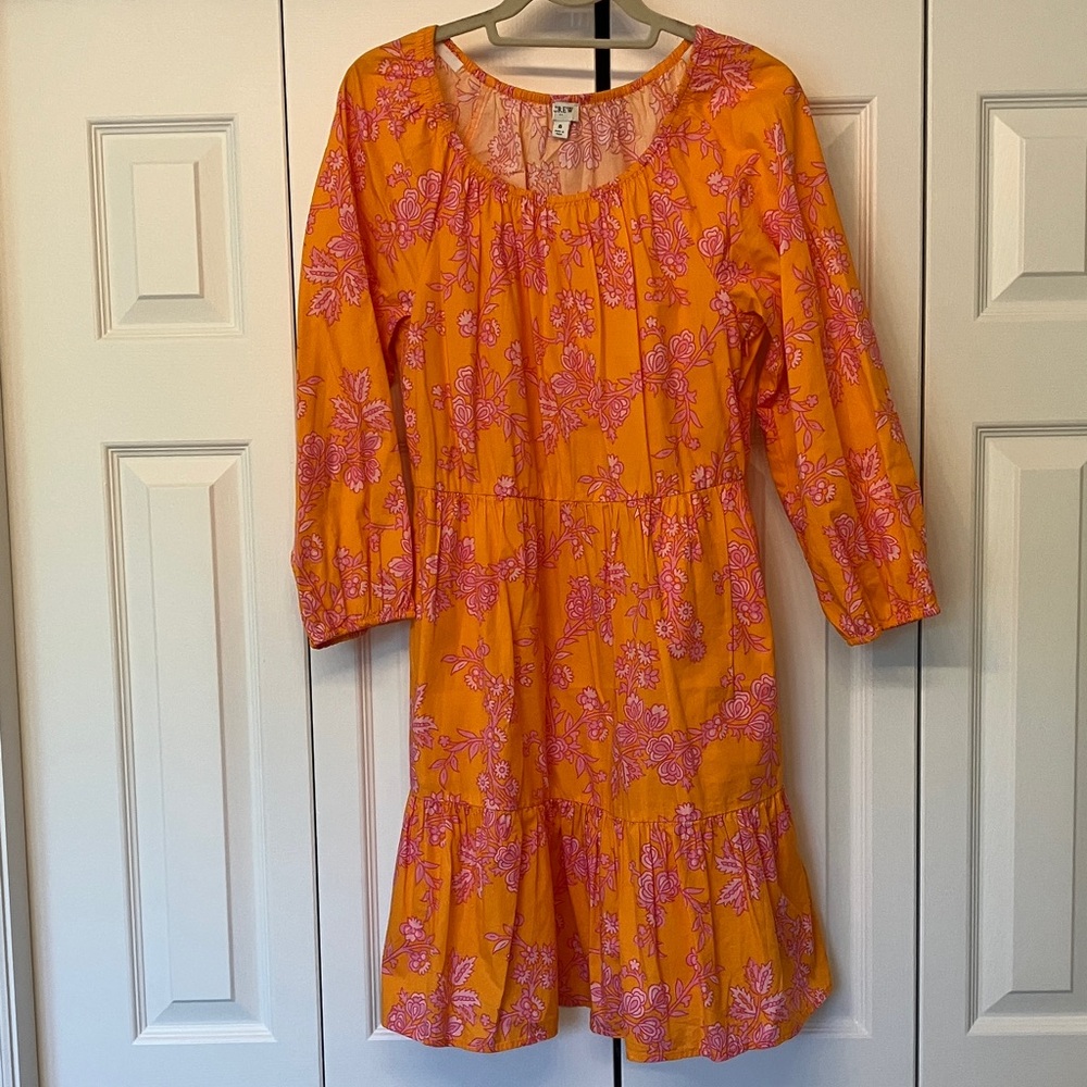 J. Crew Orange and Pink Floral Long Sleeve Dress